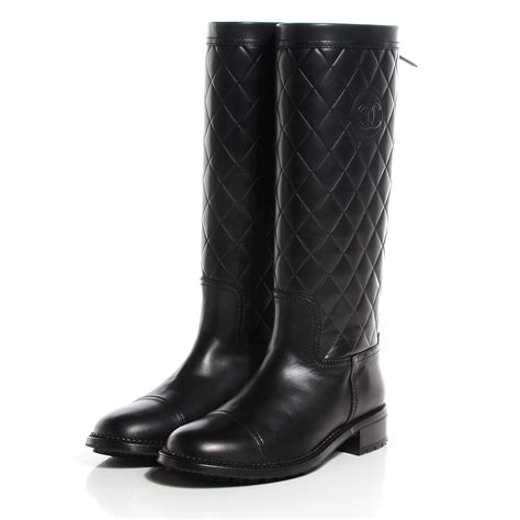 chanel quilted black boots